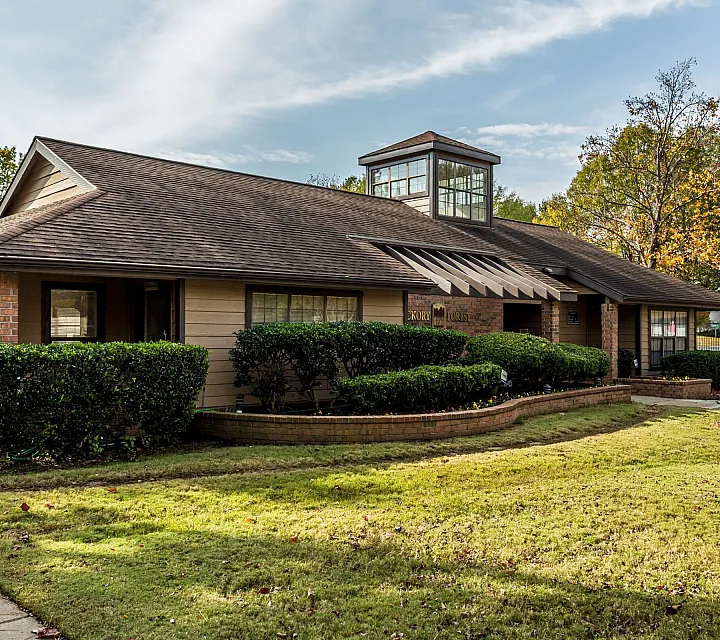 Brick and wood leasing office at Hickory Forest in Memphis, TN