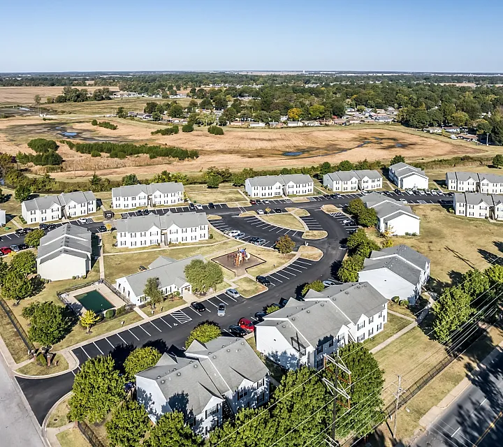 Aerial view of the apartment community at Meadows West Memphis Apartments in West Memphis, AR