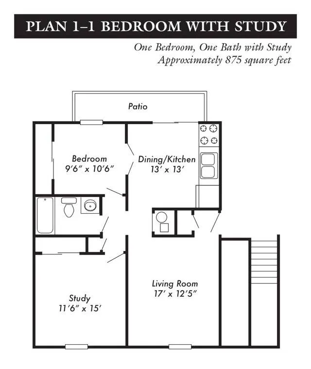 Plan 1, 1-bed w study