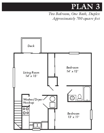 Plan 3 - 2 bed, 1 bath duplex