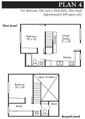 2 Bed 1.5 Bath with study Plan 4