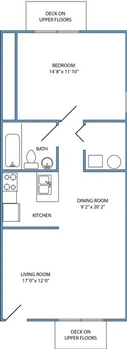 1-bed, 1-bath 1st floor