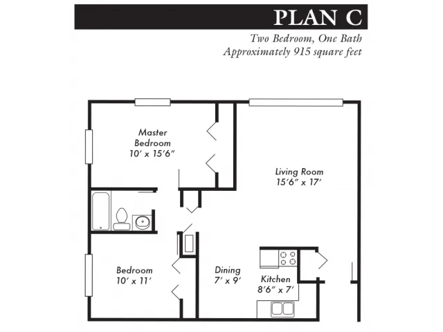 Plan C, 2-bed, 1-bath