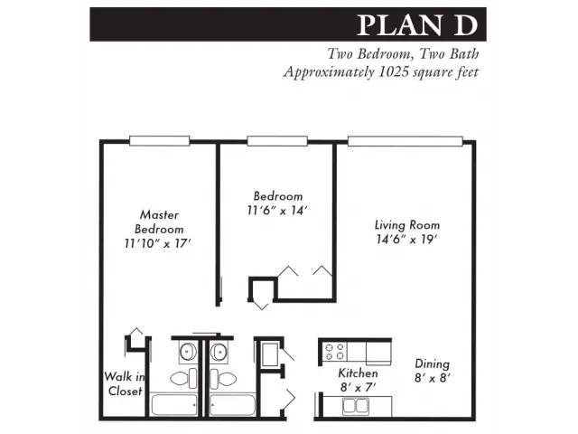 Plan D, 2-bed, 2-bath
