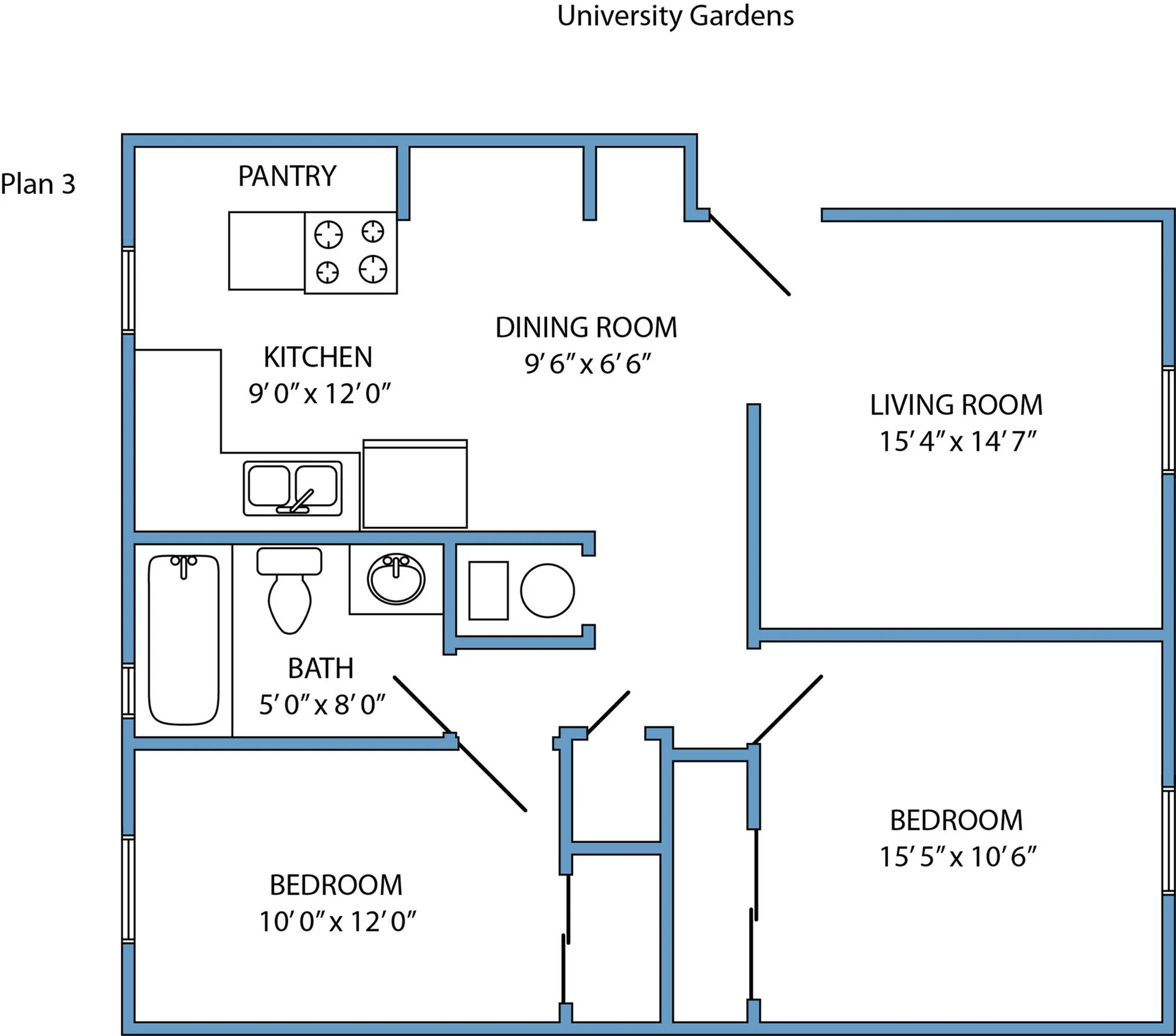 Plan 3 - 2 bed, 1 bath remodeled