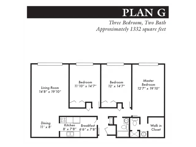 Plan G, 3-bed, 2-bath