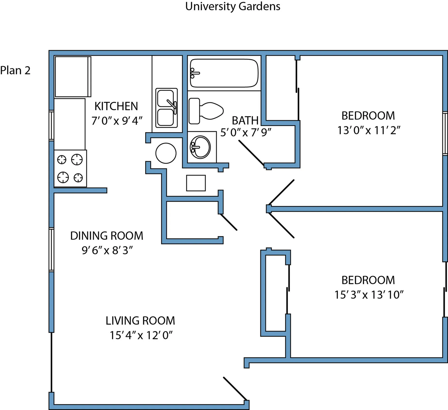 Plan 2 - 2-bed, 1 bath