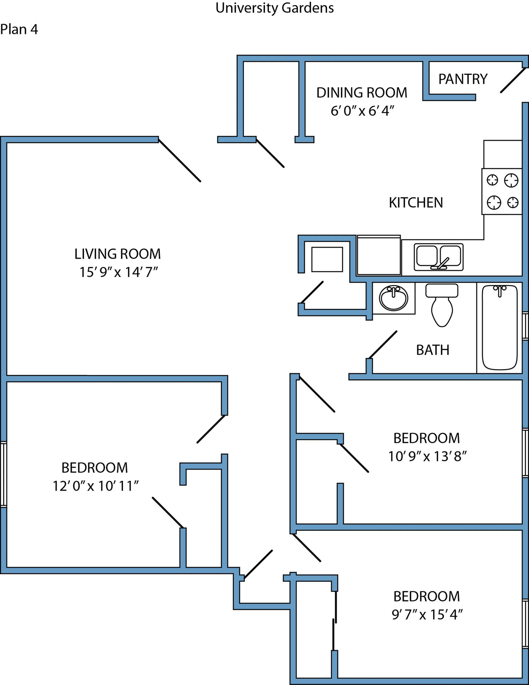 Plan 4 - 3 bed, 1 bath