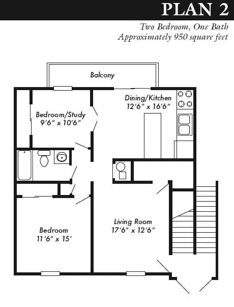 Plan 2 - 2 bed, 1 bath remodeled
