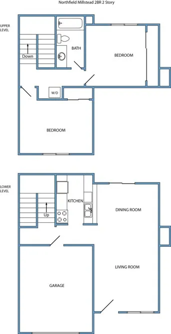 2-Bed, 1.5-Bath, 2-Story Remodeled Floorplan