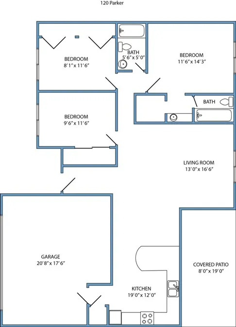 3-bed, 2-bath house with 2-car garage