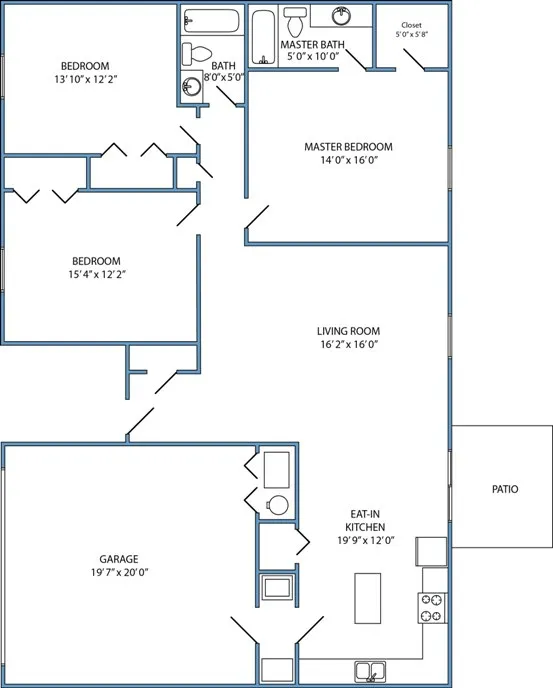 3-bed, 2-bath house with garage
