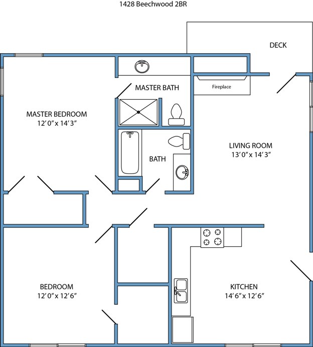 2-bed, 2-bath with fireplace, balcony, and laundry