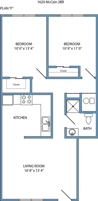Plan F - 2-bed, 1-bath
