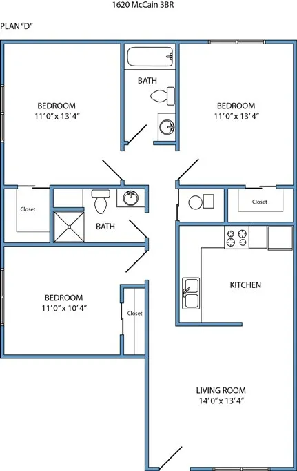 Plan D - 3-bed, 2-bath