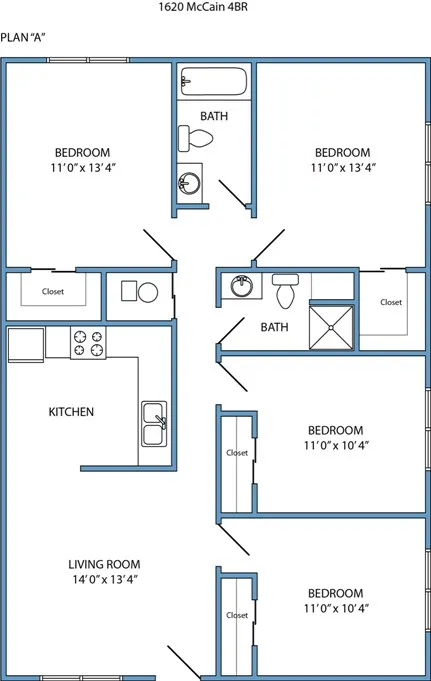 Plan A - 4-bed, 2-bath