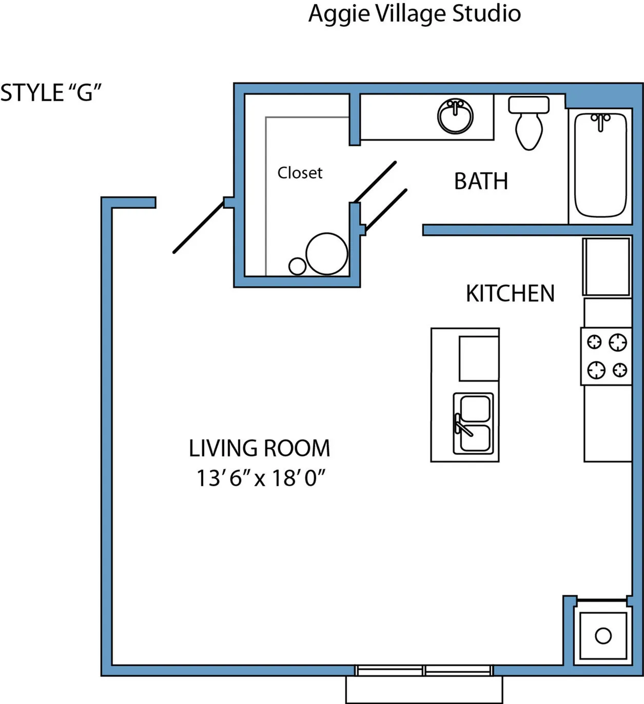 Style G - studio, 1-bath