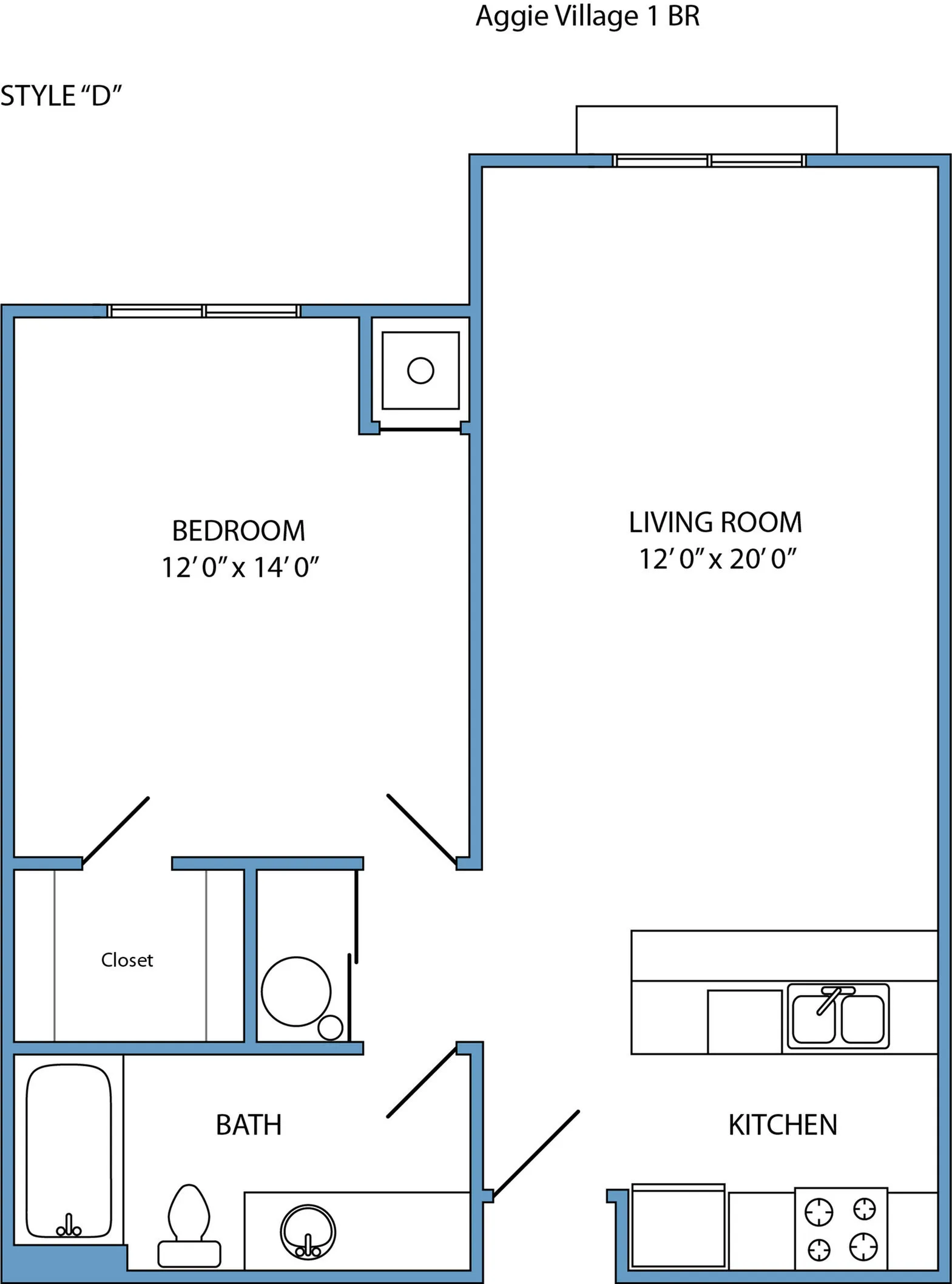 Style D - 1-bed, 1-bath