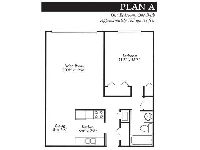Plan A, 1-bed, 1-bath