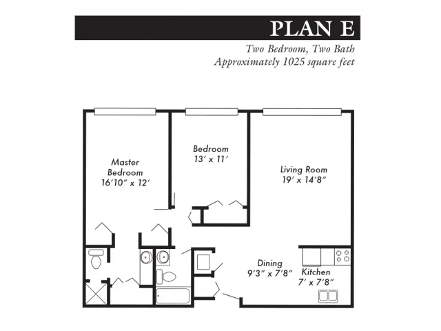 Plan E, 2-bed, 2-bath
