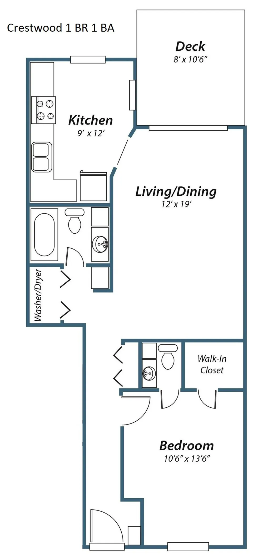 1-bedroom, 1.5 bath