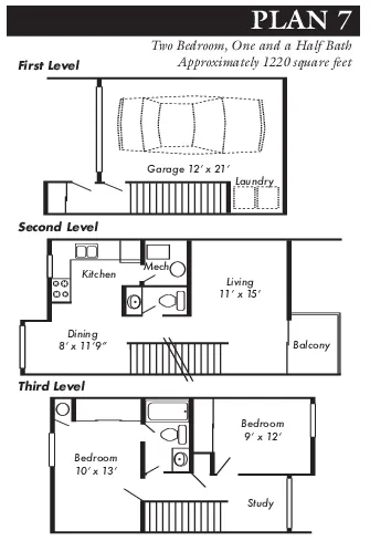2 Bed 1.5 Bath Townhome with Garage Plan 7