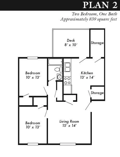 Plan 2 - 2 bed, 1 bath