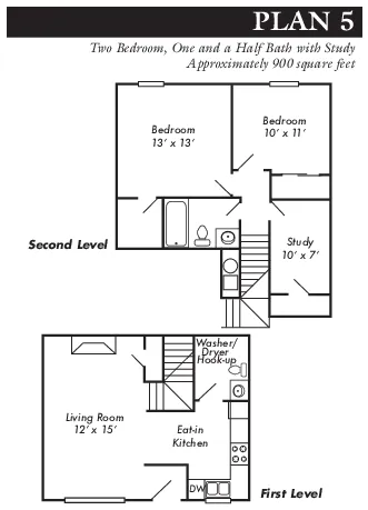 Plan 5 - 2 bed, 1.5 bath townhome with study