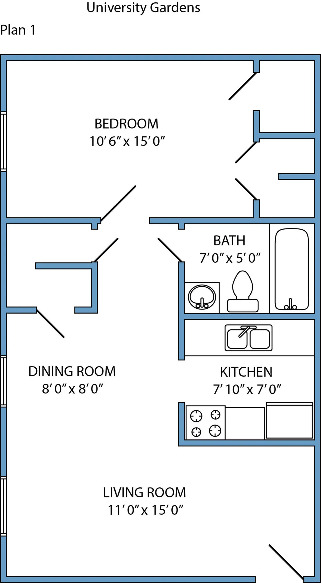 Plan 1 - 1 bed, 1 bath