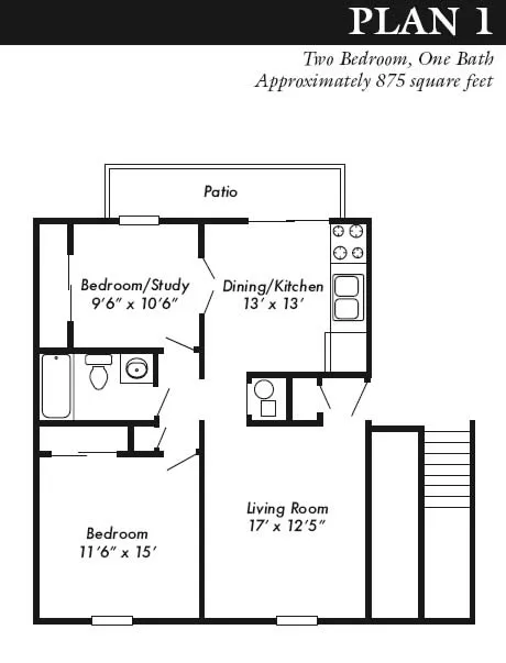 Plan 1 - 2 bed, 1 bath remodeled