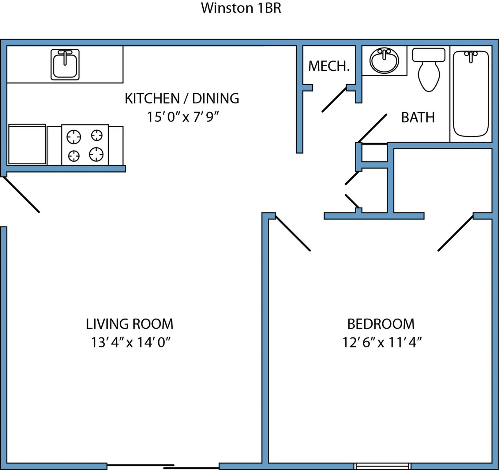 Plan 2 - 1 bed, 1 bath with fireplace