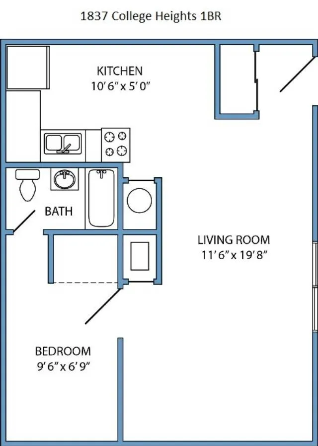 1-bed/1-bath floorplan