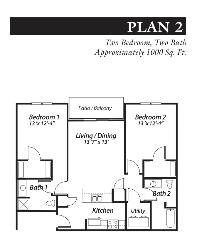 Plan 2, 2-bedroom, 2-bathroom