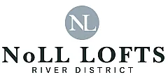 Elegant NoLL Lofts logo in the River District, featuring a modern and sophisticated design.