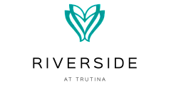Elegant Riverside at Trutina logo with a modern teal flourish design, representing a serene and upscale living community.