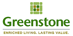 Greenstone logo with a sleek green emblem, highlighting the tagline 'Enriched Living. Lasting Value.'