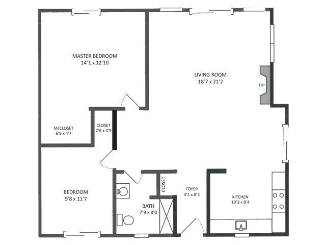 Cottage B 2BD/1BA Floor Plan
