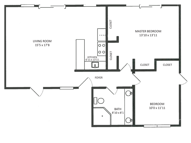 Cottage C 2BD/1BA Floor Plan