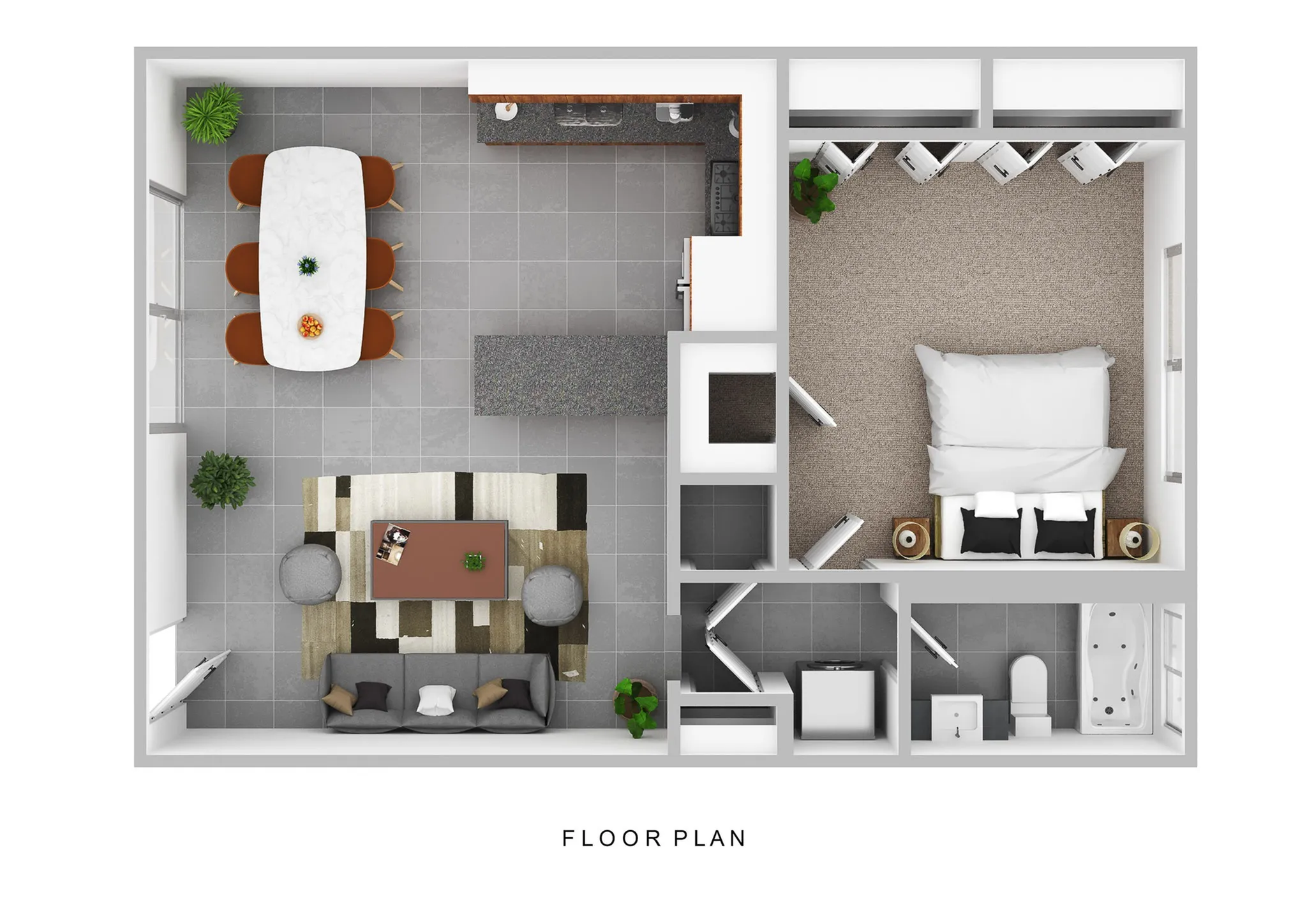 One Bedroom Floorplan - 3D Furnished