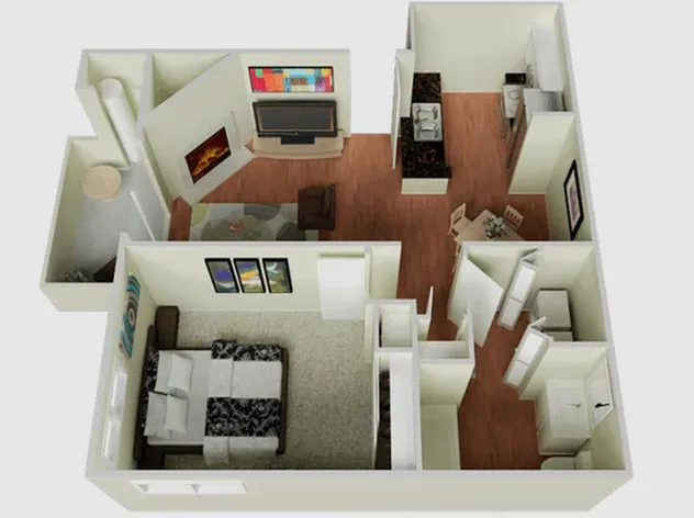 one bedroom one bathroom doll house floorplan