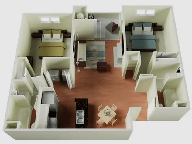two bedroom two bathroom doll house floorplan