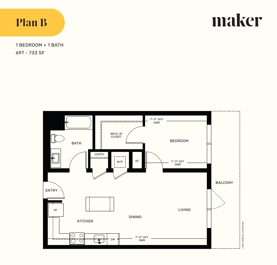 1 bedroom Plan B