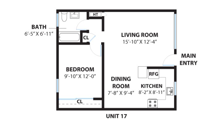 1x1 Floor plan 565 sq ft