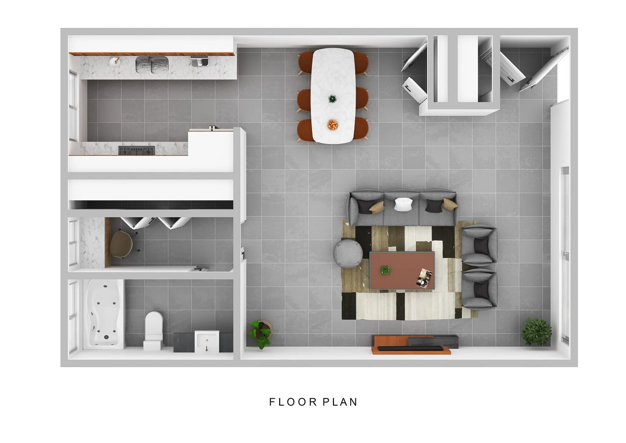 Studio Floorplan - Furnished 3D