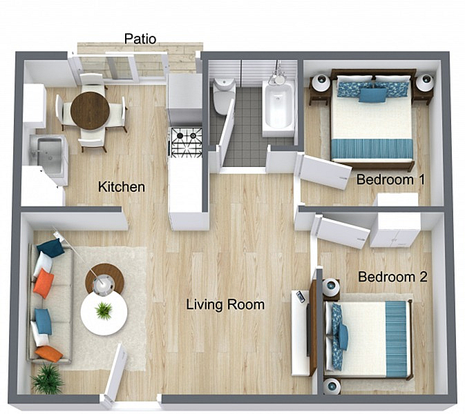 Two bedroom floorplan image.