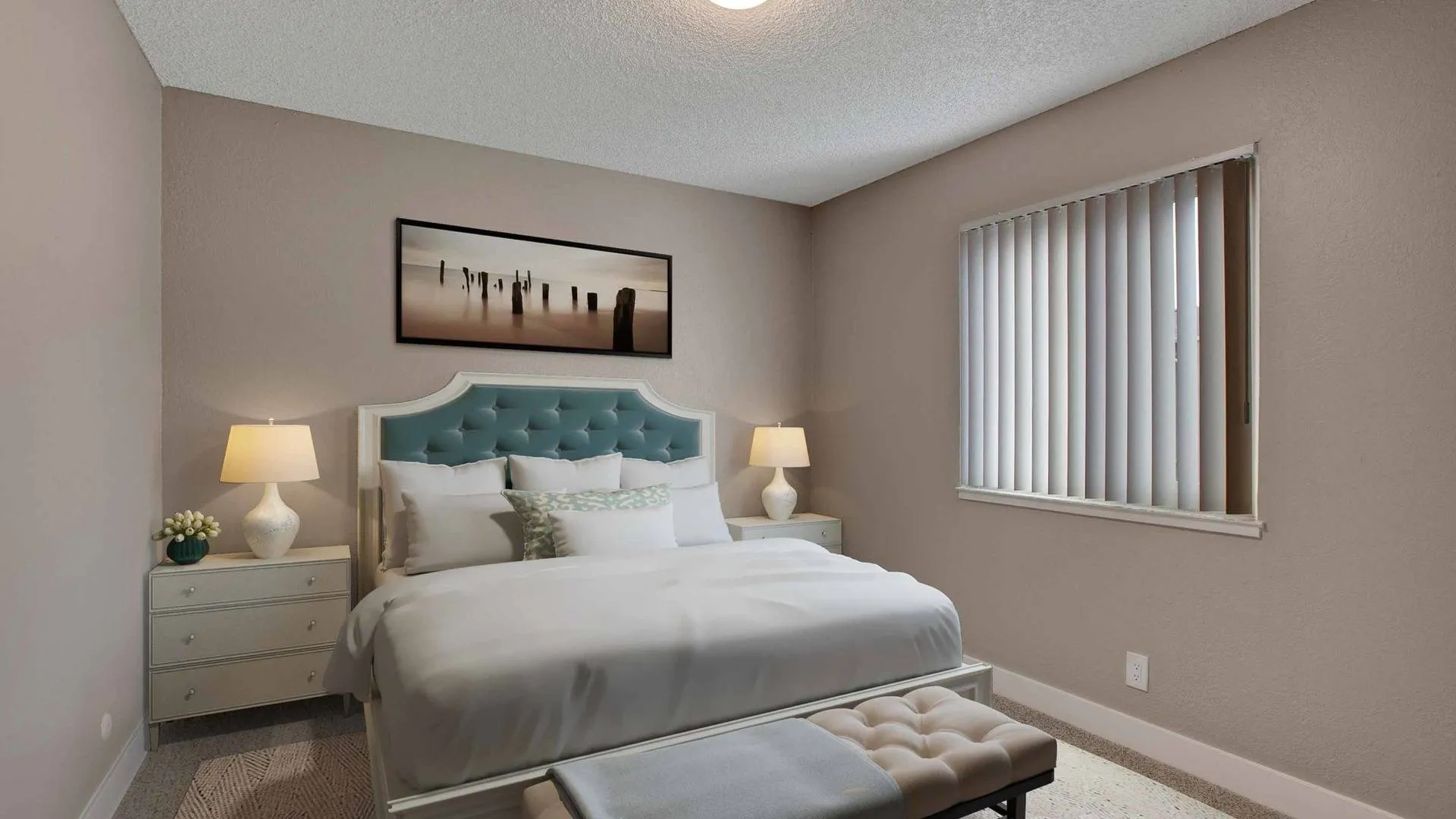 Bedroom with window and furnishings