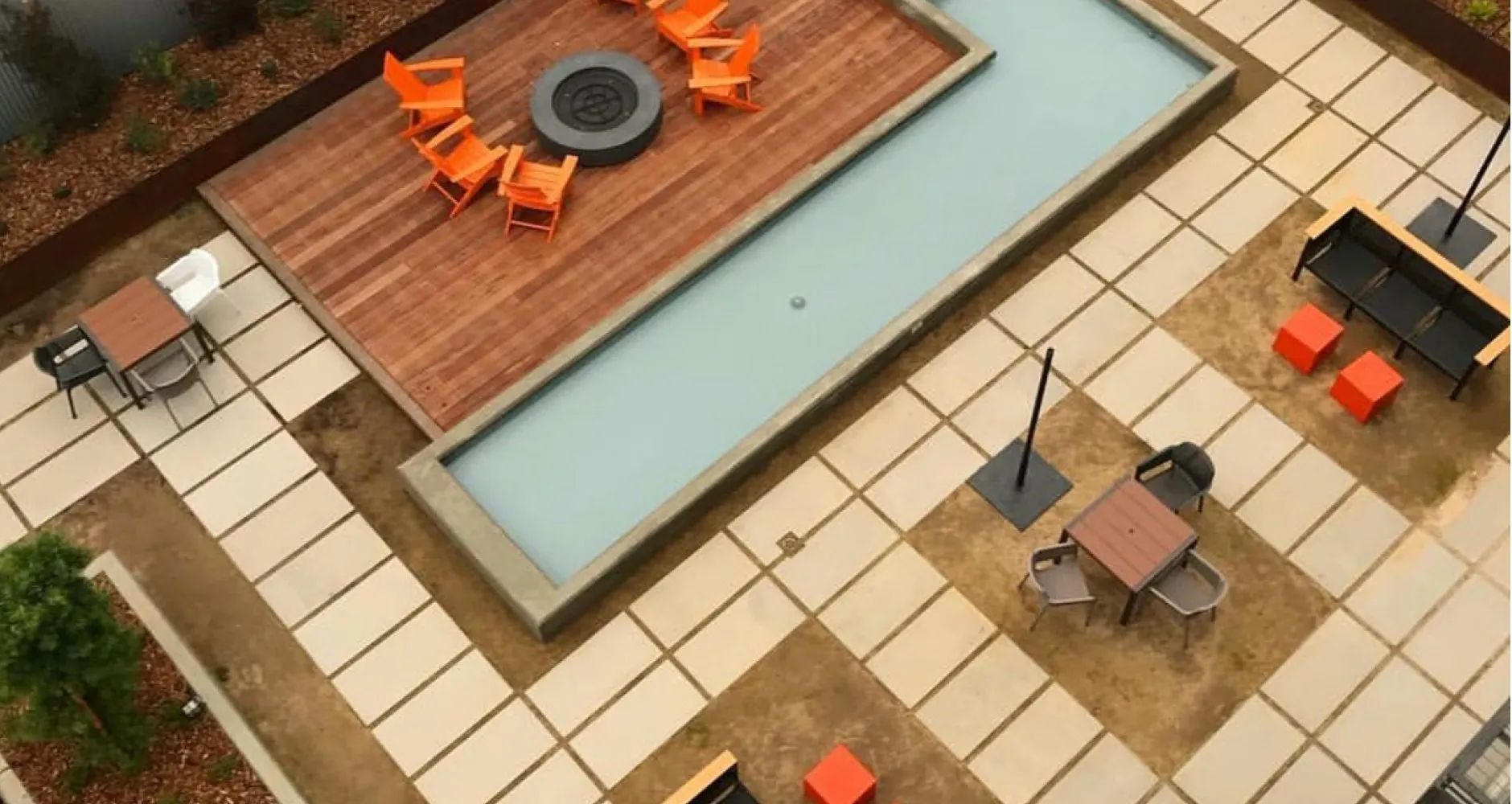 .Aerial view of Ice House community courtyard