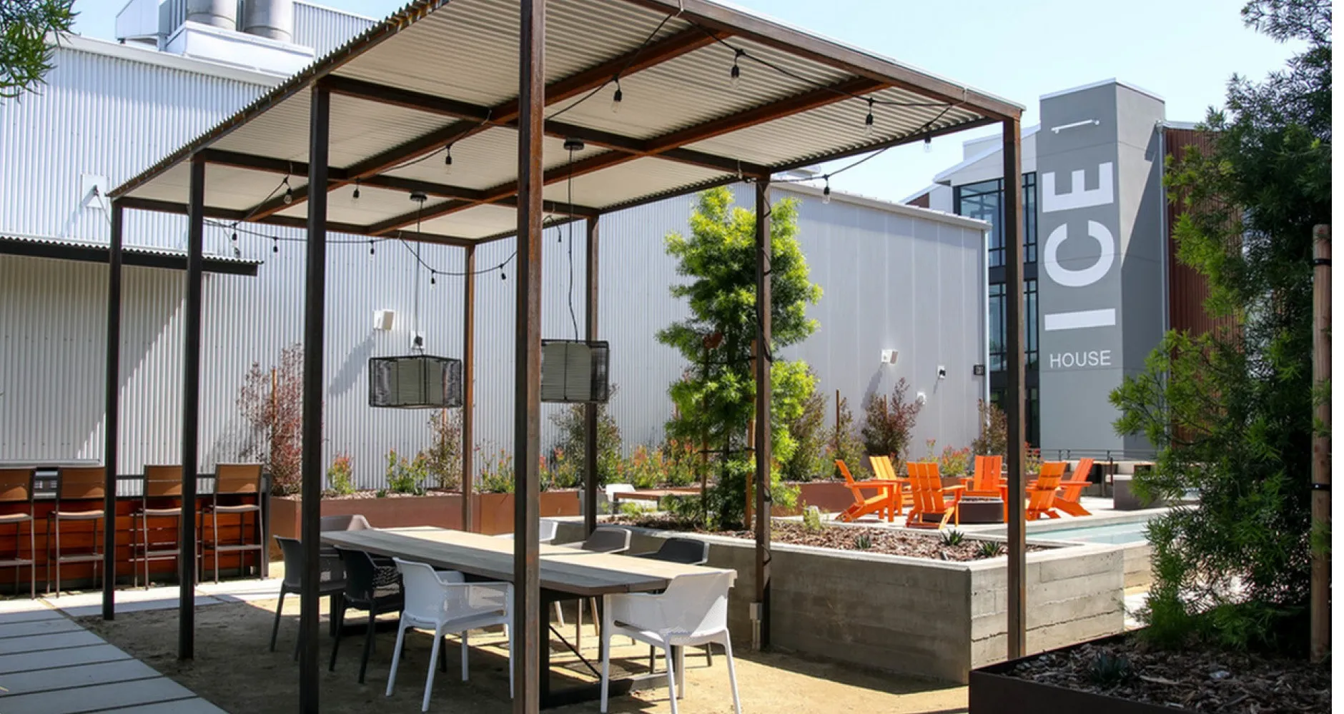 Covered community table in community courtyard area