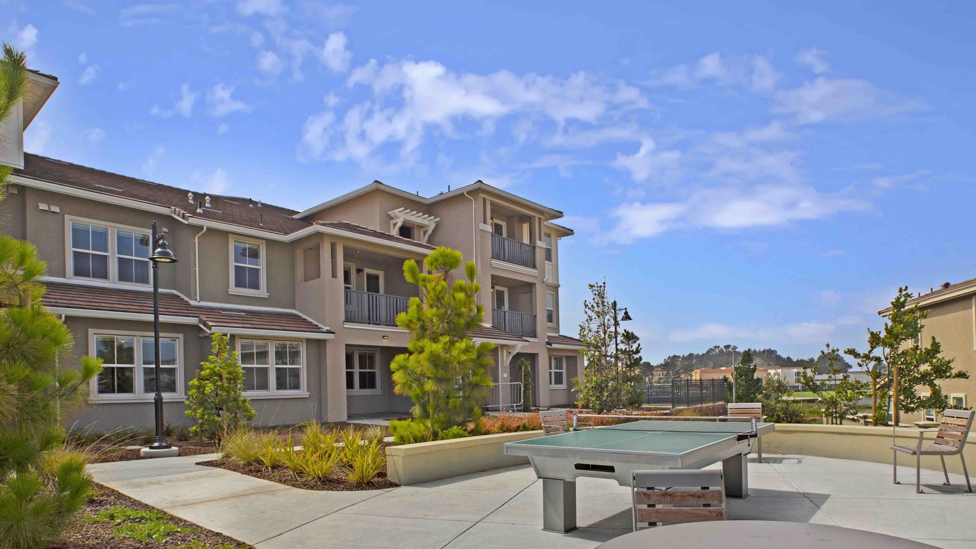 Exterior of Skyline Ridge with communal terrace and table tennis
