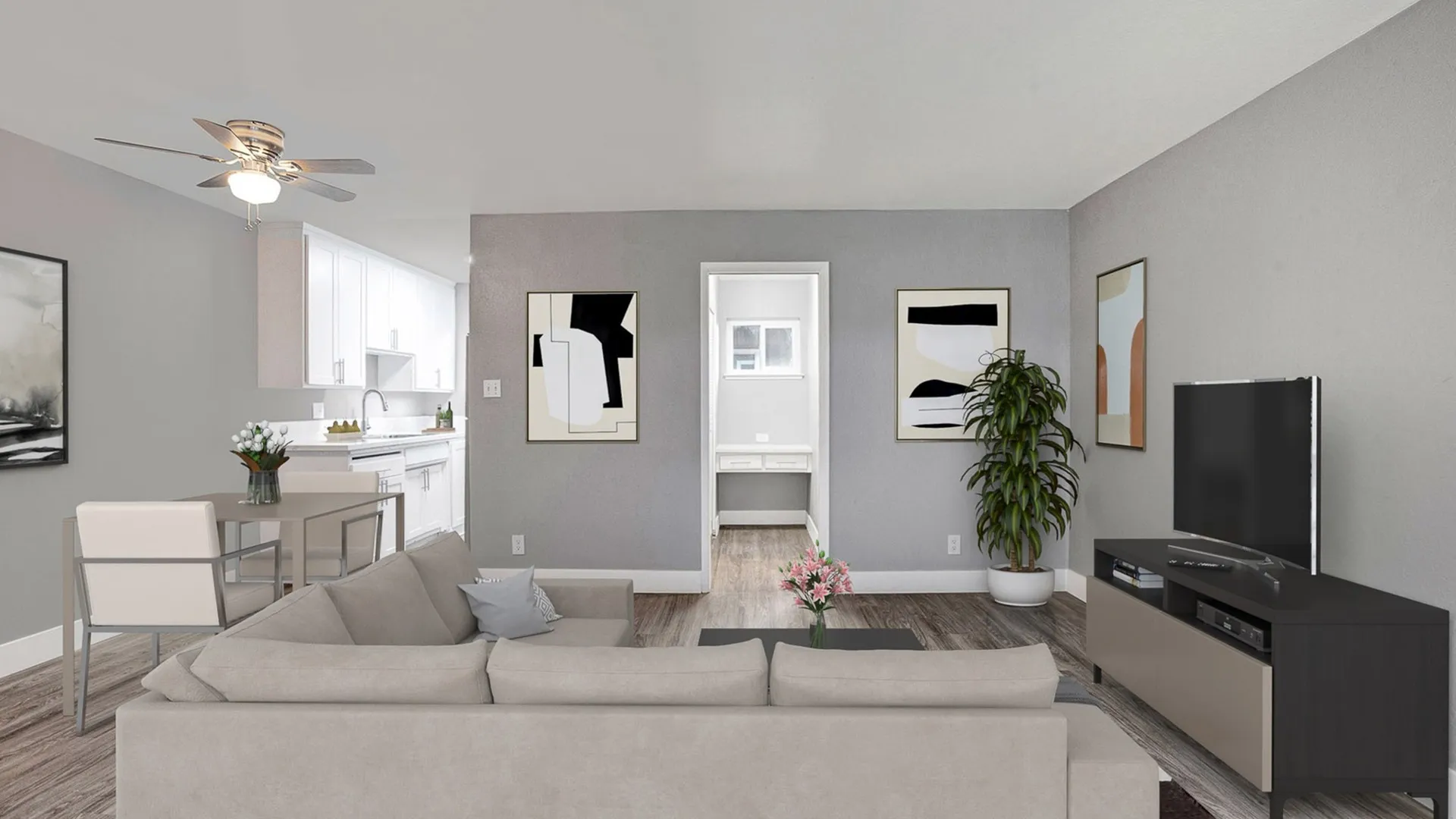 Studio apartment with living and dining areas